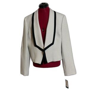 NWT Nine West Blazer Woman's Size 16 Ivory/Black Open Front Long Sleeves